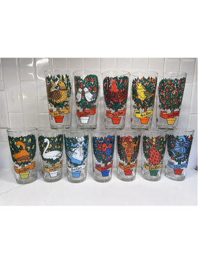 Vintage Pepsi Pizza Hut Twelve Days of Christmas Drinking Glasses 12oz Complete